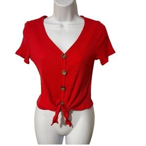 Shein red short sleeve front tie tio XS